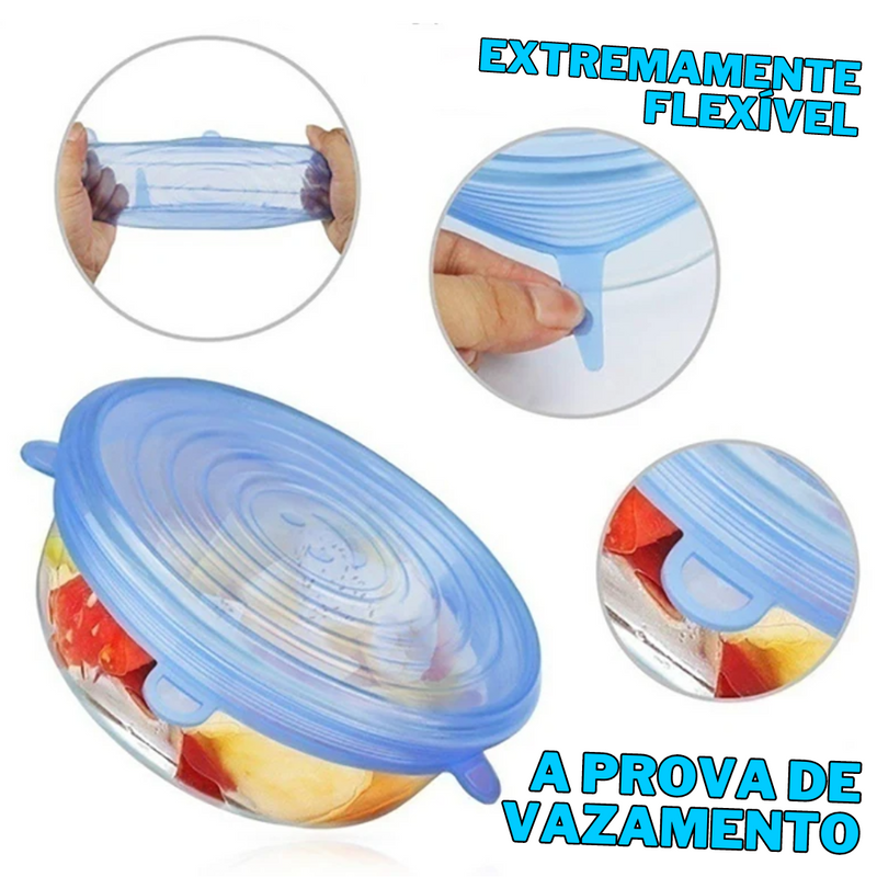 Kit 12 Tampas de Silicone Reutilizável (UNIVERSAL) - Super Elástico