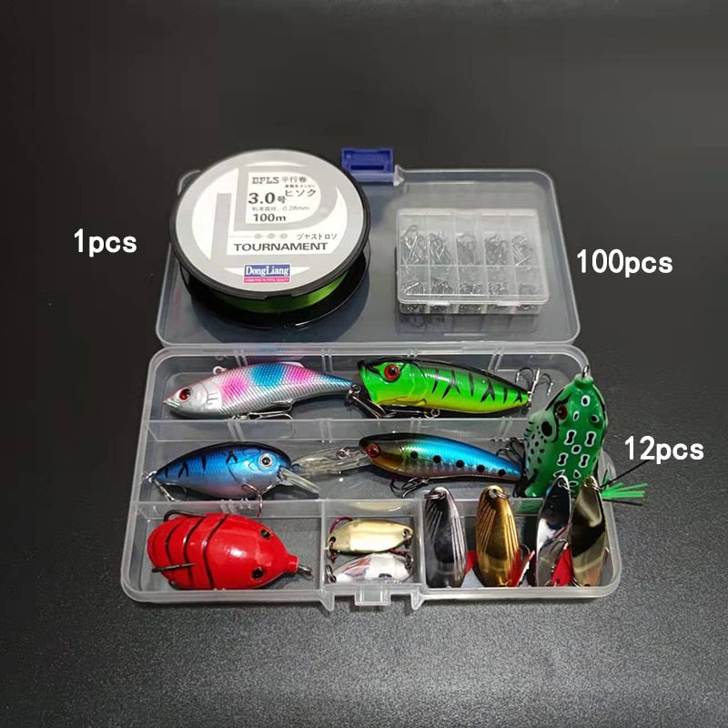 Kit para Pesca com 164 Peças - Linha, Anzol e Iscas Artificiais