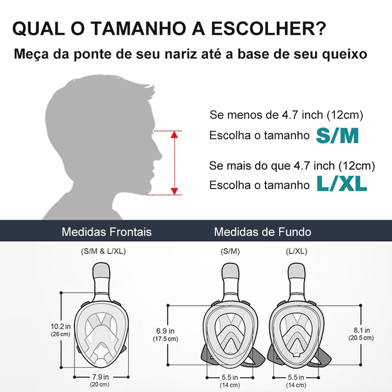 Máscara de Mergulho Snorkel com Suporte para Câmera GoPro